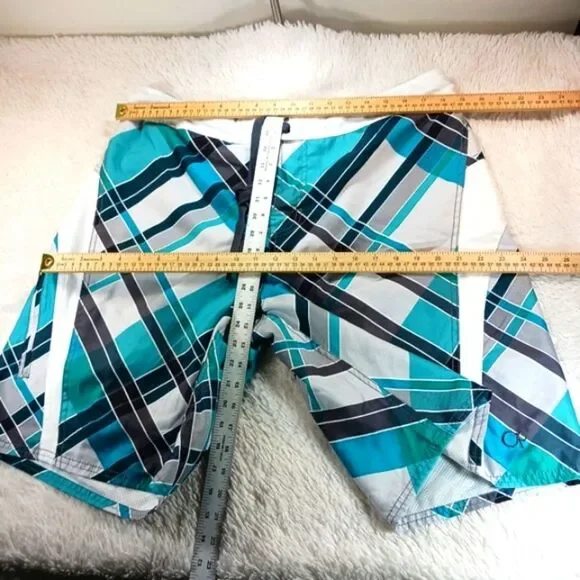 OP Blue and White Geometric Board Shorts Lined. Mens Large 36/38 NWOT - Picture 8 of 9